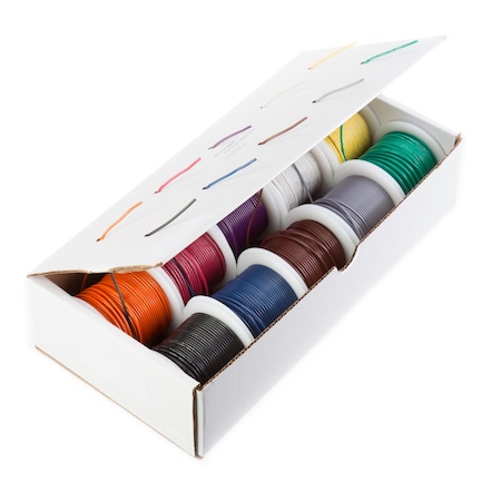 14 AWG Gauge UL1007 Solid Hook-Up Wire Kit, 300V, 0.0641 Diameter, 100' Length Each, 10 Colors